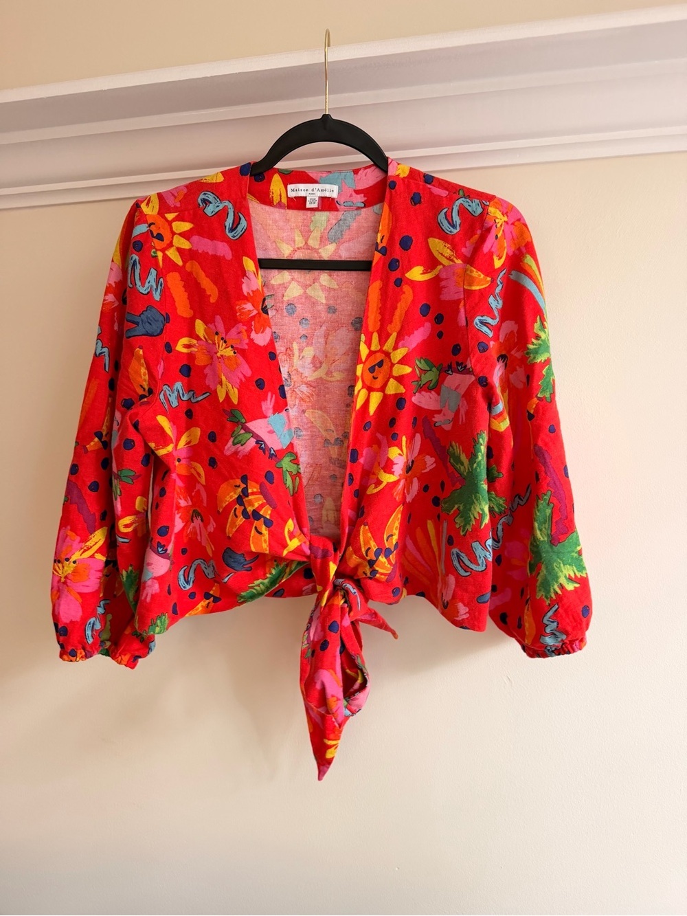 Maison d'Amelie LINEN Blend Sz M
Tropical Crop Blouse Shirt Top Caribbean
Beach